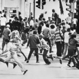 Demonstrators run away from a police charge during racial riots, in Cape town, in October 1976. After violent clashes in Soweto on June 1976, new incidents bursted out in October 1976 between black demonstrators and police in Cape Town. In June 1976 UN Security Council condemned South African government because of its apartheid policy and the repression of the Black protests in Soweto that caused hundreds of deaths and thousands of injured people