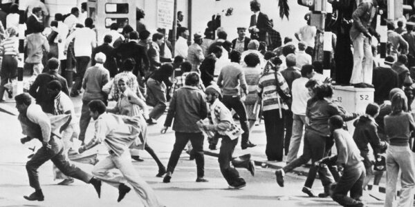 Demonstrators run away from a police charge during racial riots, in Cape town, in October 1976. After violent clashes in Soweto on June 1976, new incidents bursted out in October 1976 between black demonstrators and police in Cape Town. In June 1976 UN Security Council condemned South African government because of its apartheid policy and the repression of the Black protests in Soweto that caused hundreds of deaths and thousands of injured people